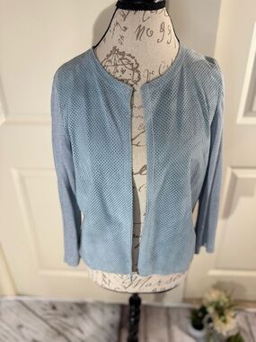 Majestic Filatures Paris Perforated Leather Yoke with Linen Open Front Cardigan